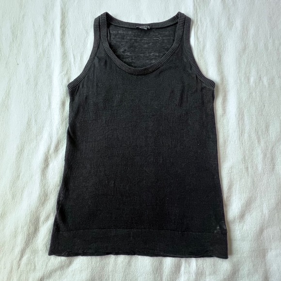 Theory Black Knit Linen Scoop Neck Tank Top Sleeveless Ribbed Trim Size Medium - Picture 4 of 9